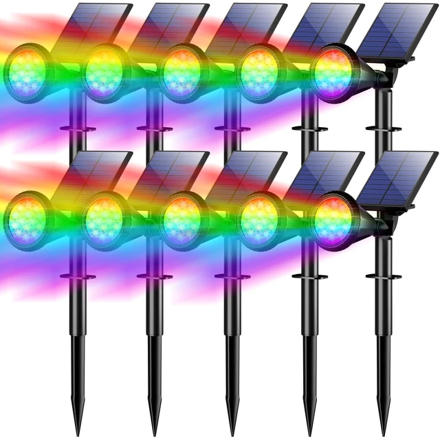 Main image of Solar Lights Outdoor Waterproof Flag Spotlights 10 Pack (Colored) 4 Lighting Modes Solar Powered Landscape lights Auto On/Off, Solar Garden Yard Lawn Tree Pathway Flood Uplights for Outside