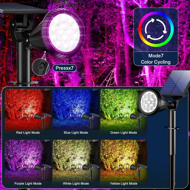 Alt view image 3 of 7 - Solar Lights Outdoor Waterproof Flag Spotlights 6 Pack (Colored) 4 Lighting Modes Solar Powered Landscape lights Auto On/Off, Solar Garden Yard Lawn Tree Pathway Flood Uplights for Outside