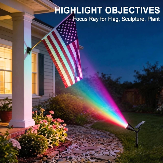 Alt view image 2 of 7 - Solar Lights Outdoor Waterproof Flag Spotlights 6 Pack (Colored) 4 Lighting Modes Solar Powered Landscape lights Auto On/Off, Solar Garden Yard Lawn Tree Pathway Flood Uplights for Outside