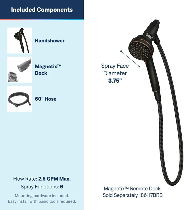 Alt view image 3 of 7 - Engage Magnetix Mediterranean Bronze 3.5-Inch Six-Function Detachable Handheld Showerhead with Magnetic Docking System, 26100BRB