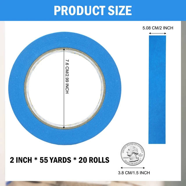 Alt view image 7 of 7 - 20 Rolls Blue Painters Tape 2 inch Wide Bulk Paint Masking Tape 55 Yds