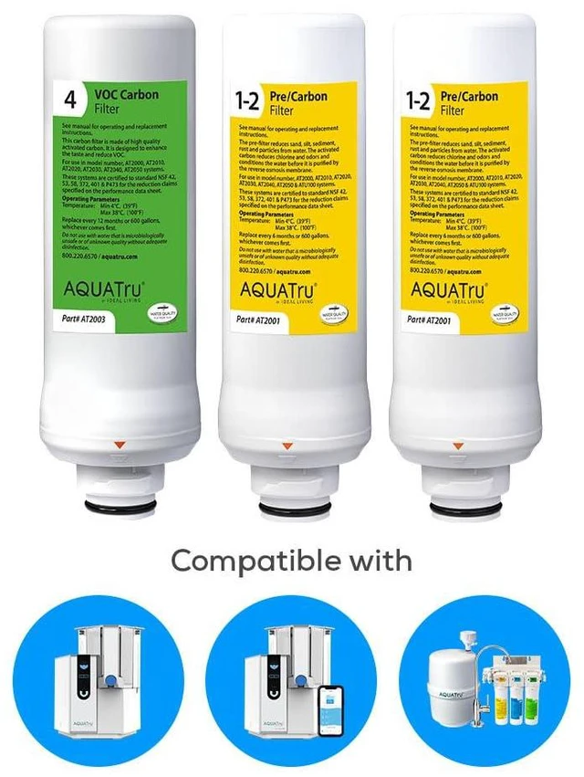 Alt view image 7 of 7 - AquaTru One-Year Classic Filter Combo Pack Includes 1 Pre/Carbon Filter (Stages 12) & 1 VOC Carbon Filter (Stage 4) Compatible with AquaTru Classic Water Purifiers