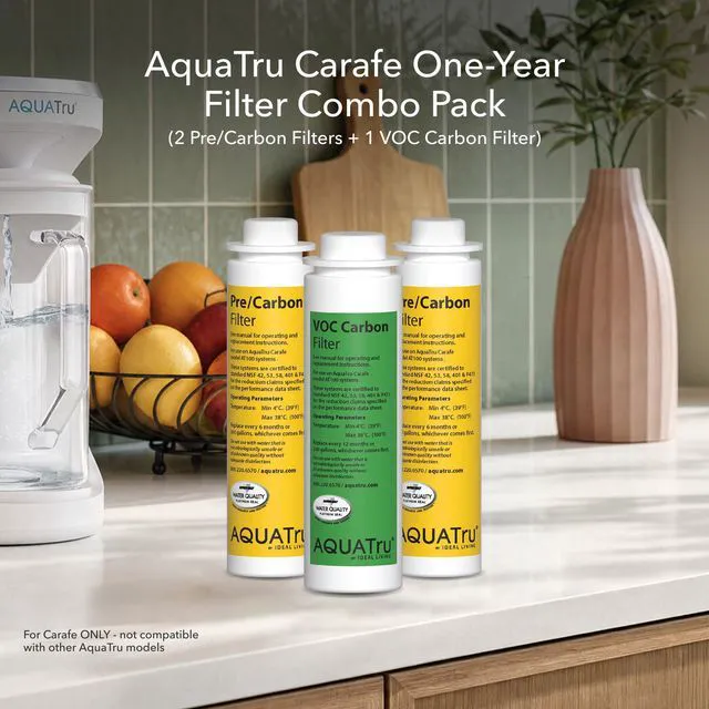 Alt view image 2 of 7 - AquaTru One-Year Carafe Filter Combo Pack Includes 1 Pre/Carbon Filter (Stages 12) & 1 VOC Carbon Filter (Stage 4) Compatible with AquaTru Carafe Water Purifiers