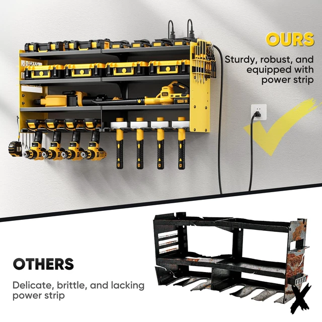 Alt view image 4 of 7 - Large Power Tool Organizer Wall Mount with Charging Station,4 Layer Heavy Duty Metal Storage Rack Loads 600lbs with 8 Cordless Drill Holder,Battery Utility Rack Gift for Garage workshops Room