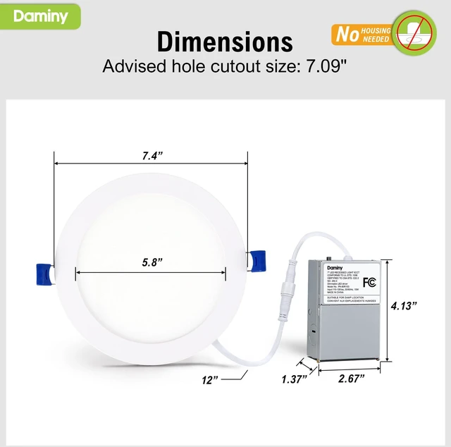 Alt view image 4 of 7 - 12 Pack 7 Inch LED Recessed Lighting, Canless Wafer Downlight 5CCT, Ultra-Thin Recessed Light with Junction Box, Dimmable, 15W 1300LM 120V, IC&Damp Rated