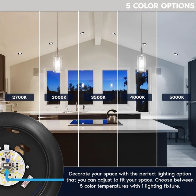 Alt view image 2 of 7 - 6 Inch LED Disk Lights, 12.5W, 1000LM, 120V, Black (6 Pack) Dimmable Flush Mount Ceiling Light, 5CCT Selectable 2700K 3000K 3500K 4000K 5000K, Damp Rated, CRI 90, 50,000 Hours, ETL
