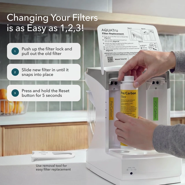 Alt view image 3 of 7 - AquaTru One-Year Carafe Filter Combo Pack Includes 1 Pre/Carbon Filter (Stages 12) & 1 VOC Carbon Filter (Stage 4) Compatible with AquaTru Carafe Water Purifiers