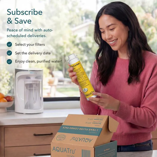 Alt view image 7 of 7 - AquaTru One-Year Carafe Filter Combo Pack Includes 1 Pre/Carbon Filter (Stages 12) & 1 VOC Carbon Filter (Stage 4) Compatible with AquaTru Carafe Water Purifiers