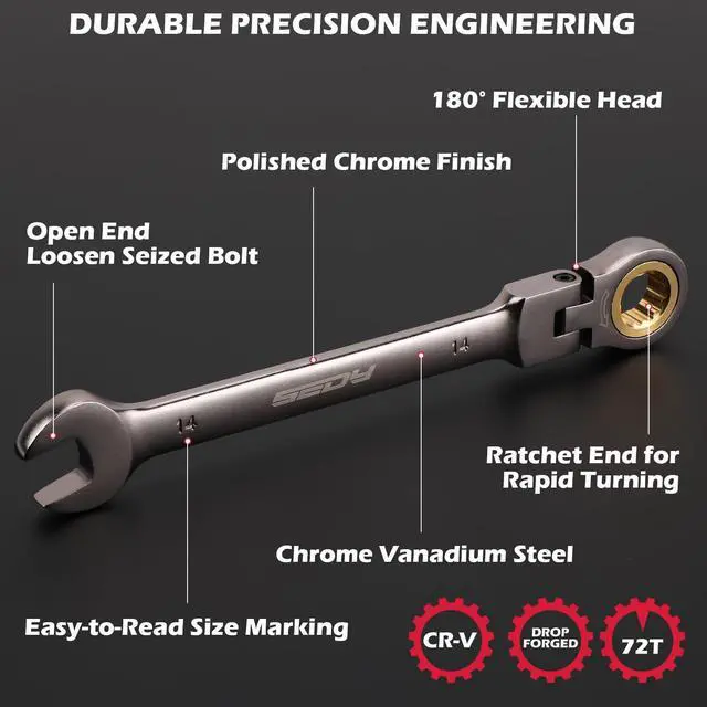 Alt view image 5 of 7 - Premium 24-Piece Flex-Head Ratchet Wrenches Set with Magnetic Organizers, Metric SAE 8-19mm 1/4"-7/8", Cr-V Ratcheting Wrenches with 72 Teeth 180° Flex Head, Ratchet Combination Wrench Set for Repair