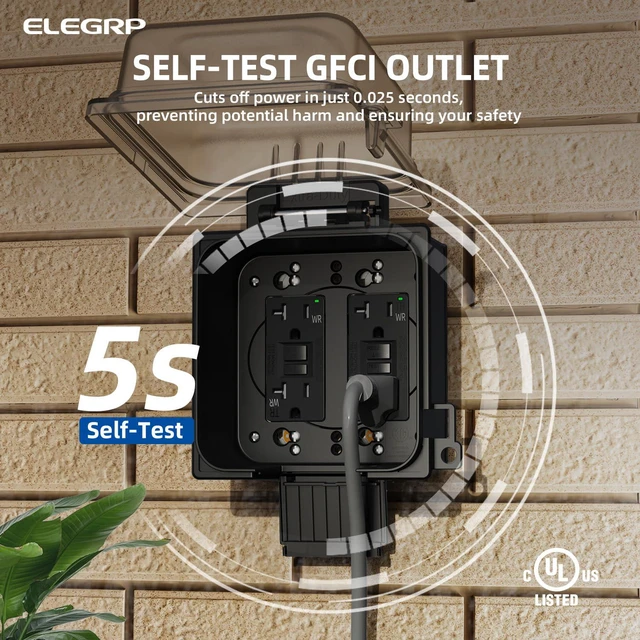 Alt view image 2 of 7 - GFCI Outdoor Outlets 20 Amp with 2-Gang Weatherproof in-Use Cover, Tamper Weather Resistant Receptacles, Self-Test GFI Electrical Outlet with Thinner Design, Extra Duty Box, UL Listed, Black