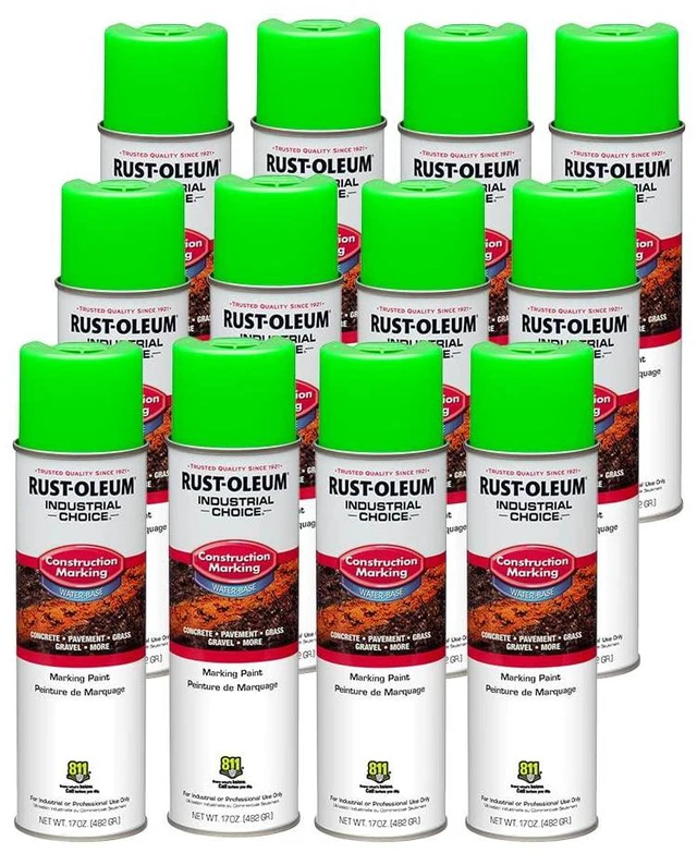 Main image of Construction Marking Spray Paint, Water-Based, Fluorescent Green M1400 System, 17oz. Construction & survey marking; fast-dry inverted spray for pavement, soil, turf & utilities. Pack of 12