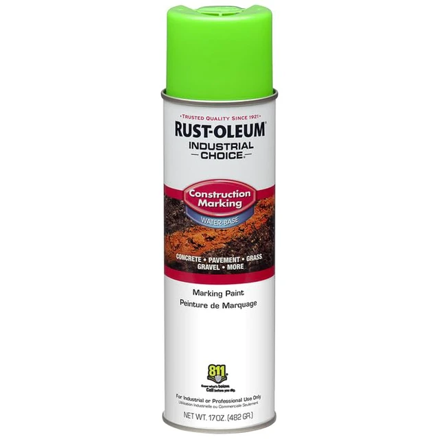 Alt view image 3 of 6 - Construction Marking Spray Paint, Water-Based, Fluorescent Green M1400 System, 17oz. Construction & survey marking; fast-dry inverted spray for pavement, soil, turf & utilities. Pack of 12