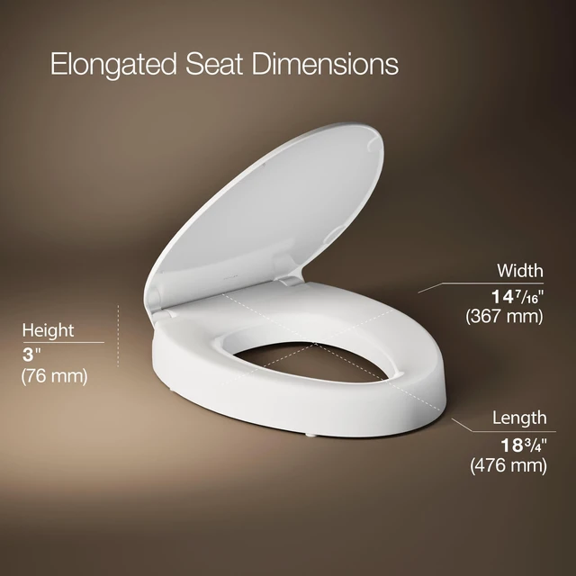Alt view image 3 of 7 - 25875-0 Hyten 3" Height, Elevated Soft Close Elongated Toilet Seat, Contoured Seat with Grip-Tight Bumpers, Quick-Attach Hardware, No Slam Toilet Seat, White