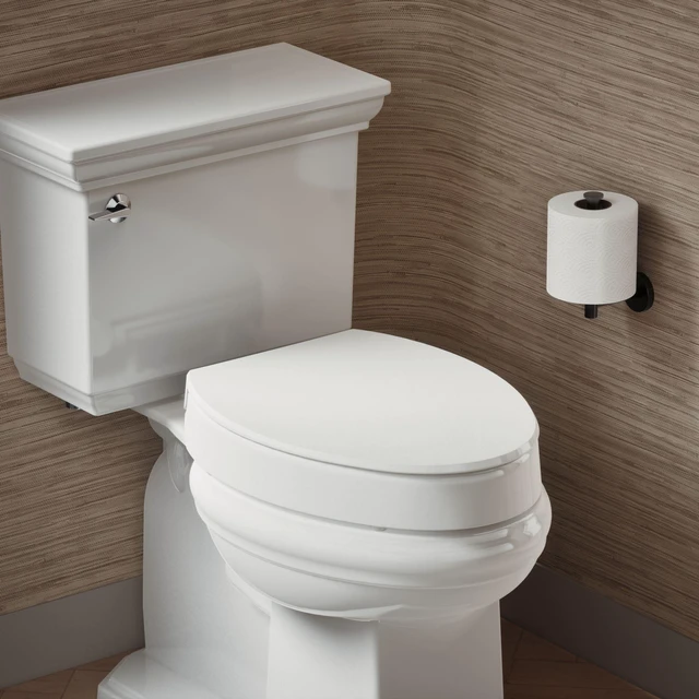Alt view image 2 of 7 - 25875-0 Hyten 3" Height, Elevated Soft Close Elongated Toilet Seat, Contoured Seat with Grip-Tight Bumpers, Quick-Attach Hardware, No Slam Toilet Seat, White