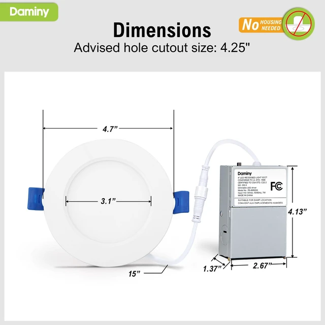 Alt view image 6 of 7 - 6 Pack 4 Inch LED Recessed Lighting, Canless Wafer Downlight, White 5CCT, Ultra-Thin Recessed Light with Junction Box, Dimmable, 7W 700LM 120V, IC&Damp Rated