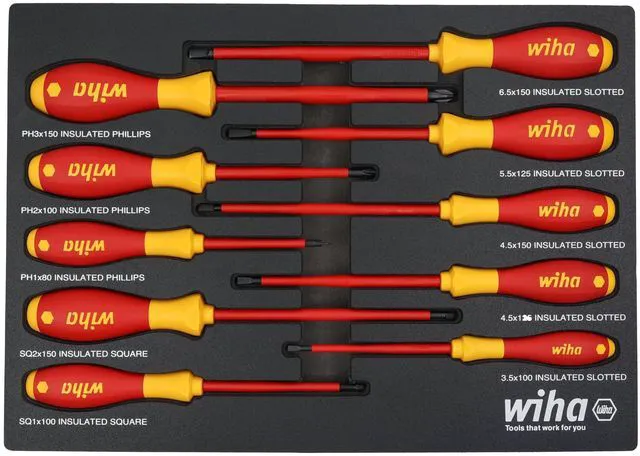 Main image of 32080 10 Piece Insulated SoftFinish Cushion Grip Screwdriver Tray Set 1000V VDE certified, tray organized set, SoftFinish cushion grip, tested to 10,000 volts, made in Germany