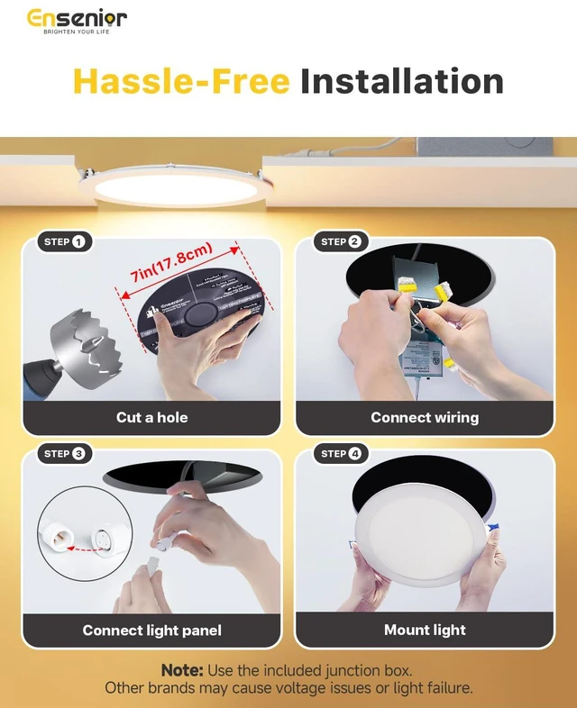 Alt view image 6 of 7 - 6 Pack 7 Inch LED Recessed Light, 5CCT Dimmable Canless Wafer 2700K-5000K Selectable, 5%-100% Dimmable, 1600LM 15W 120V, IC & Damp Rated, ETL & FCC & UL Certified, 50000h Life Span