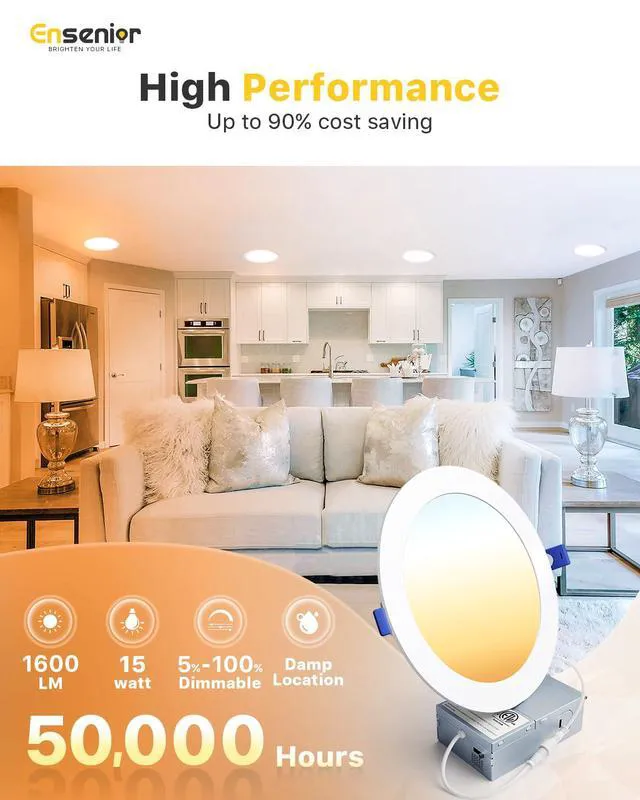 Alt view image 2 of 7 - 6 Pack 7 Inch LED Recessed Light, 5CCT Dimmable Canless Wafer 2700K-5000K Selectable, 5%-100% Dimmable, 1600LM 15W 120V, IC & Damp Rated, ETL & FCC & UL Certified, 50000h Life Span