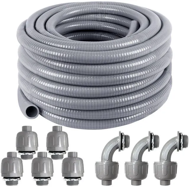 Main image of 1inch 50ft Electrical Conduit Kit,Liquid-Tight Conduit and Connector Flex Conduit Kit with 5 Straight 3 Angle Fitting Included,Flexible Non-Metallic Liquid Tight Electrical Conduit(1"Dia,50FT