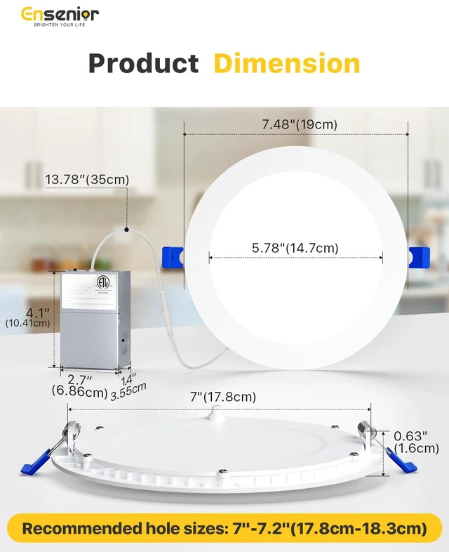 Alt view image 5 of 7 - 6 Pack 7 Inch LED Recessed Light, 5CCT Dimmable Canless Wafer 2700K-5000K Selectable, 5%-100% Dimmable, 1600LM 15W 120V, IC & Damp Rated, ETL & FCC & UL Certified, 50000h Life Span