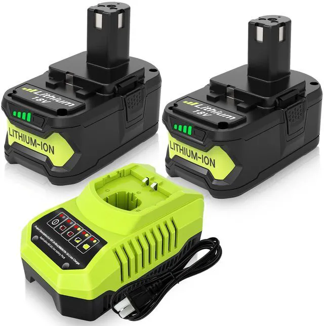 Main image of 2 Pack 8.0Ah P108 Replacement for Ryobi 18 Volt Battery and P117 Charger Compatible with Ryobi 18 Volt Lithium Battery 8000mAh P102 P103 P104 P105 P107 P109 P108 P190 P122 Cordless Tools (Green)