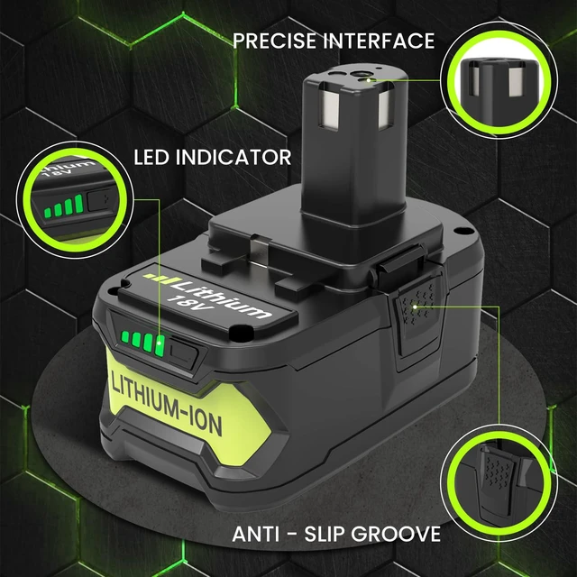 Alt view image 2 of 7 - 2 Pack 8.0Ah P108 Replacement for Ryobi 18 Volt Battery and P117 Charger Compatible with Ryobi 18 Volt Lithium Battery 8000mAh P102 P103 P104 P105 P107 P109 P108 P190 P122 Cordless Tools (Green)