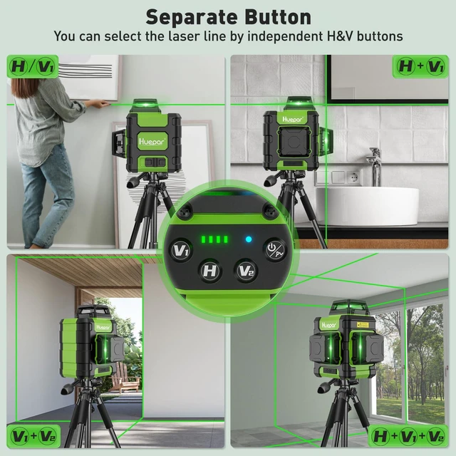 Alt view image 3 of 7 - Laser Level 360 Self Leveling, Rechargeable Green Laser 3x360° Cross Line Lazer Leveler 3D Level Laser Tool for Construction and Picture Hanging, Strong Magnetic Bracket&Hard Carry Case -HM03CG