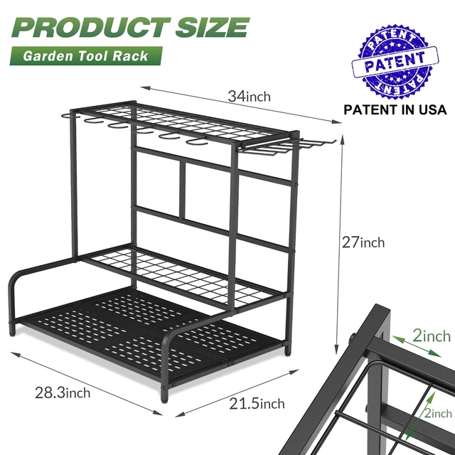 Alt view image 2 of 7 - Garden Tool Organizer Rack Up to 39 Tools, Heavy-Duty Steel Yard Tool Organizer for Garage Storage with 12 Hooks, Broom Holder & Garden Tool Rack for Shed, Patio, Outdoor Storage, Black