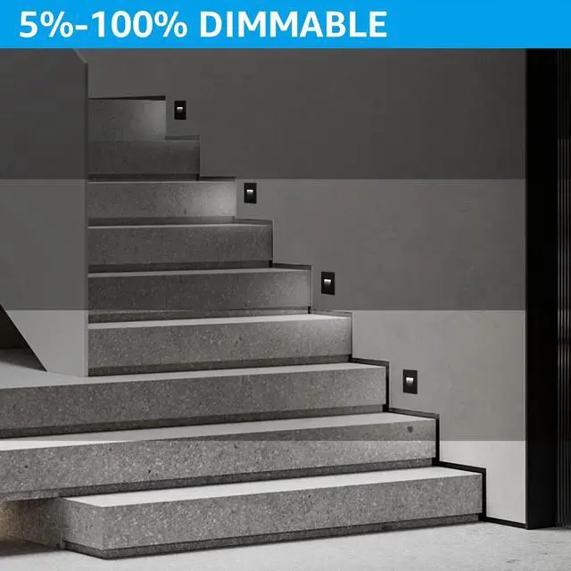 Alt view image 3 of 7 - 6-Pack 5CCT 120V LED Step Lights, Vertical, Black 150LM, 5%-100% Dimmable, CRI90, ETL, Indoor Outdoor Stair Lights, Wet Location, 2700K/3000K/3500K/4000K/5000K, Aluminum
