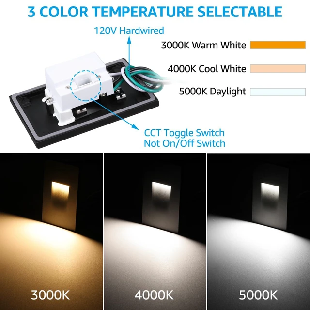 Alt view image 2 of 7 - 6-Pack 5CCT 120V LED Step Lights, Vertical, Black 150LM, 5%-100% Dimmable, CRI90, ETL, Indoor Outdoor Stair Lights, Wet Location, 2700K/3000K/3500K/4000K/5000K, Aluminum