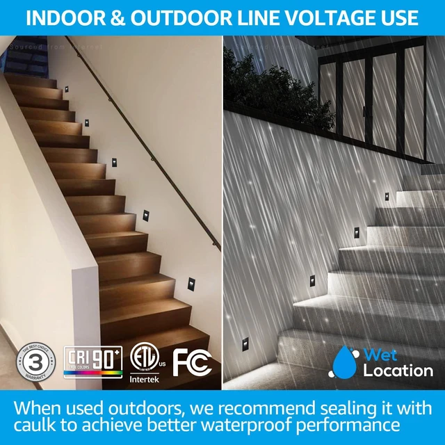 Alt view image 4 of 7 - 6-Pack 5CCT 120V LED Step Lights, Vertical, Black 150LM, 5%-100% Dimmable, CRI90, ETL, Indoor Outdoor Stair Lights, Wet Location, 2700K/3000K/3500K/4000K/5000K, Aluminum