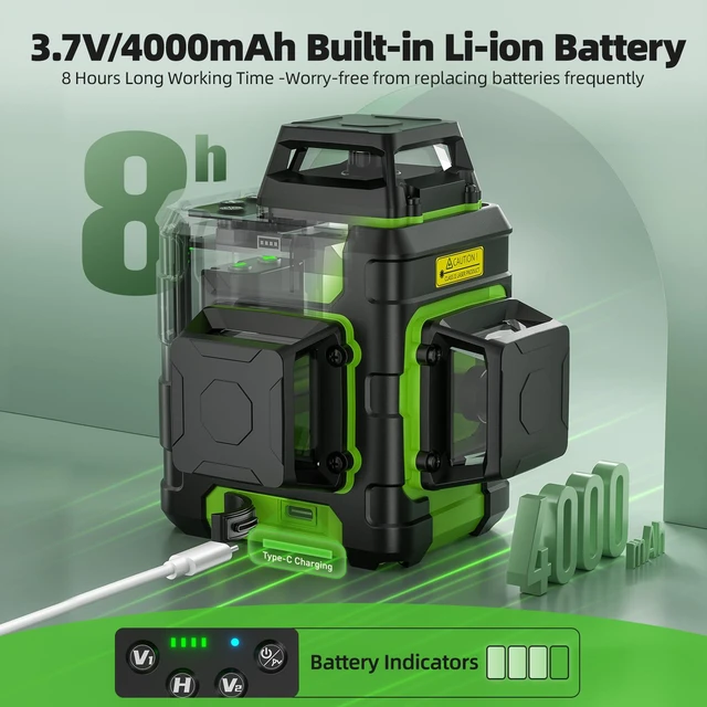 Alt view image 4 of 7 - Laser Level 360 Self Leveling, Rechargeable Green Laser 3x360° Cross Line Lazer Leveler 3D Level Laser Tool for Construction and Picture Hanging, Strong Magnetic Bracket&Hard Carry Case -HM03CG