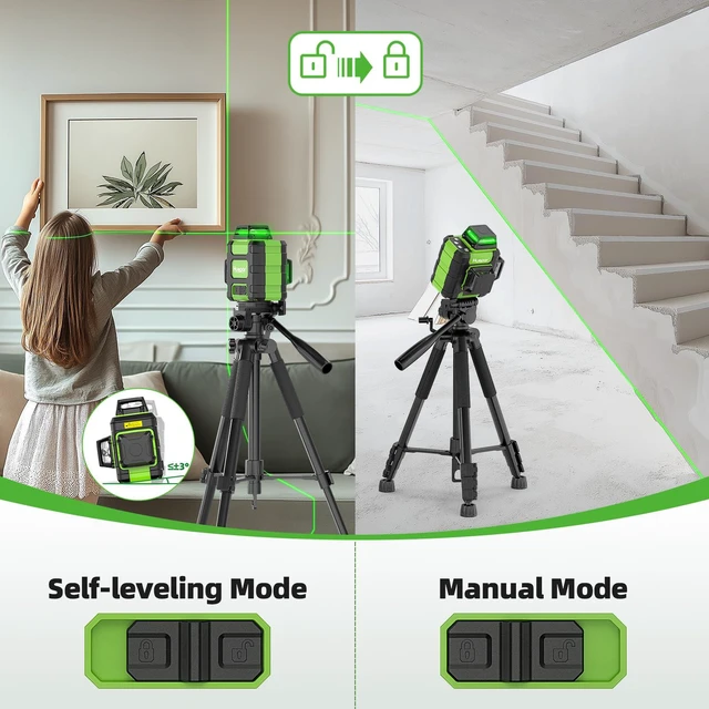 Alt view image 5 of 7 - Laser Level 360 Self Leveling, Rechargeable Green Laser 3x360° Cross Line Lazer Leveler 3D Level Laser Tool for Construction and Picture Hanging, Strong Magnetic Bracket&Hard Carry Case -HM03CG