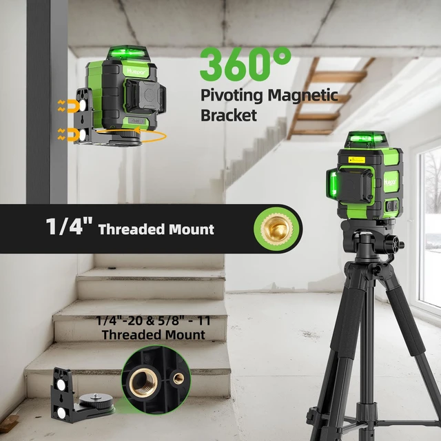 Alt view image 7 of 7 - Laser Level 360 Self Leveling, Rechargeable Green Laser 3x360° Cross Line Lazer Leveler 3D Level Laser Tool for Construction and Picture Hanging, Strong Magnetic Bracket&Hard Carry Case -HM03CG