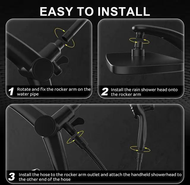 Alt view image 6 of 7 - 12-Inch High Pressure Rain Shower Head with Handheld Spray Combo, Magnetic Dual shower heads; one-piece bracket adjusts height and angle; 9 settings: 8 sprays + 1 Power Jet for cleaning; easy install