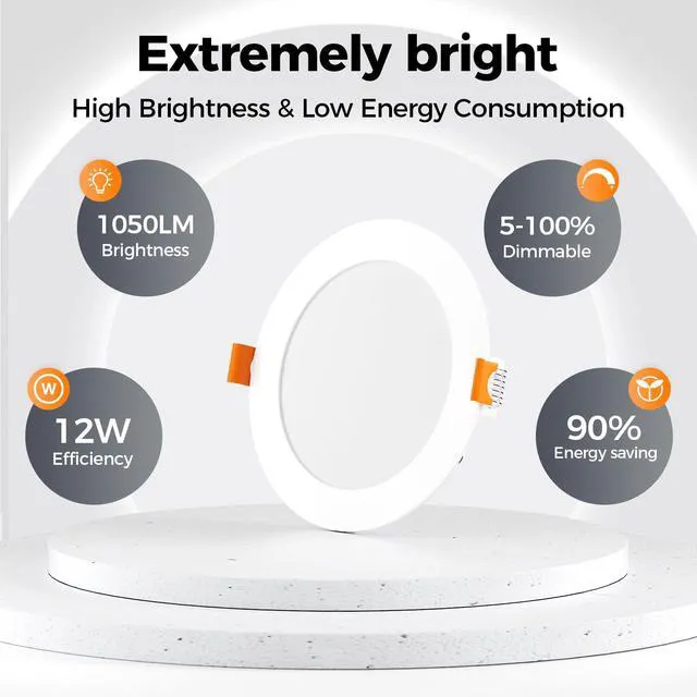 Alt view image 4 of 7 - 24 Pack 6 Inch Ultra-Thin 5CCT LED Recessed Ceiling Light,Canless 1050LM, 2700K-5000K Selectable,12W Eqv 110W,5%-100% Dimmable,Wafer Downlights with Junction Box,ETL & Energy Star & FCC