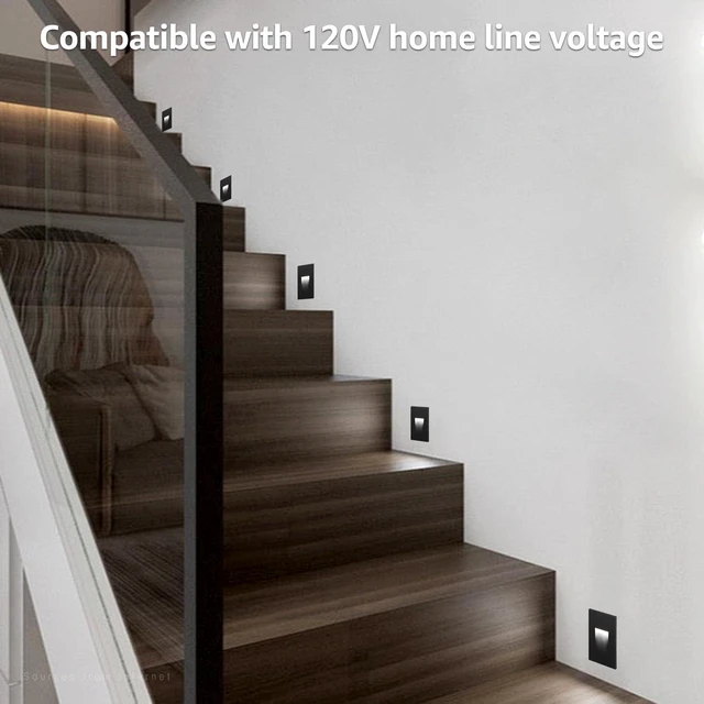 Alt view image 7 of 7 - 6-Pack 5CCT 120V LED Step Lights, Vertical, Black 150LM, 5%-100% Dimmable, CRI90, ETL, Indoor Outdoor Stair Lights, Wet Location, 2700K/3000K/3500K/4000K/5000K, Aluminum