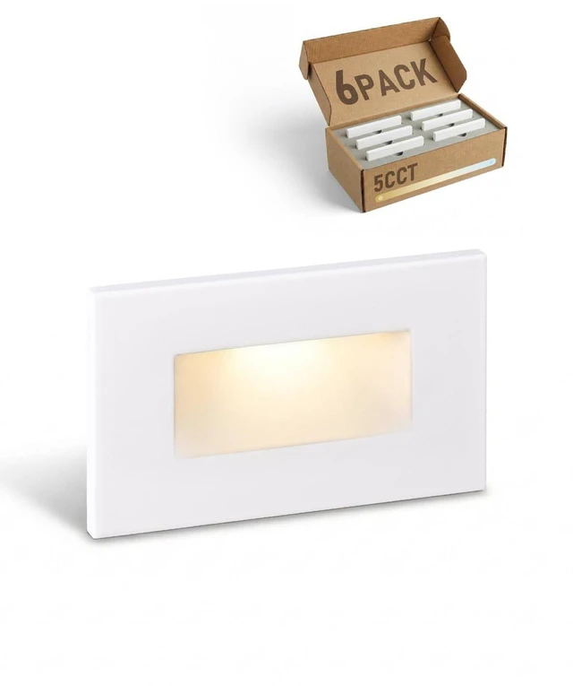 Main image of 6-Pack 5CCT 120V LED Step Lights, Horizontal, White 150LM, 5%-100% Dimmable, CRI90, ETL, Indoor Outdoor Stair Lights, Wet Location, 2700K/3000K/3500K/4000K/5000K, Aluminum