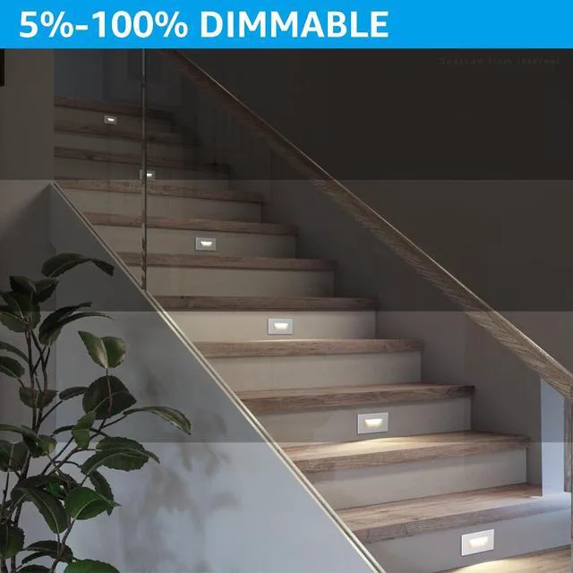 Alt view image 3 of 7 - 6-Pack 5CCT 120V LED Step Lights, Horizontal, White 150LM, 5%-100% Dimmable, CRI90, ETL, Indoor Outdoor Stair Lights, Wet Location, 2700K/3000K/3500K/4000K/5000K, Aluminum