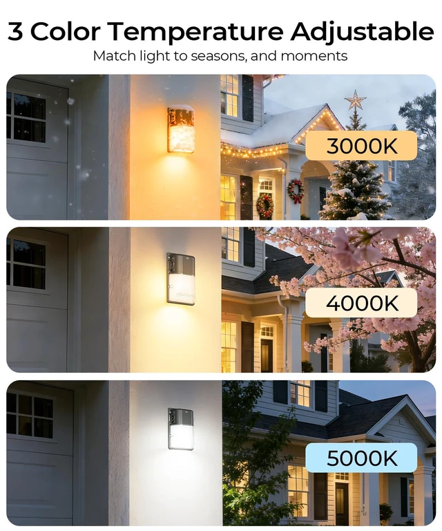 Alt view image 2 of 7 - 30W LED Wall Pack Light, 3CCT 3600LM, Dusk to Dawn Sensor, 4 Pack 120Vac, IP65 Waterproof, 3CCT 3600LM, Hardwired Installation, Pre-punched Design, UL Listed, Garage and Porch Security Use