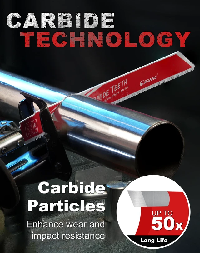 Alt view image 3 of 7 - Carbide Reciprocating Saw Blades, 9-Inch 8TPI, Thick Metal, 10-Pack Carbide Teeth, Up to 50x Longer Life Than Bi-Metal, Cuts Cast Iron, Alloy Steel, Stainless Steel, Rebar, Car Beams