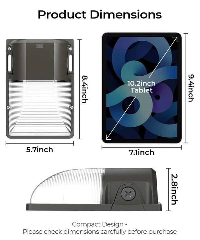 Alt view image 7 of 7 - 30W LED Wall Pack Light, 3CCT 3600LM, Dusk to Dawn Sensor, 4 Pack 120Vac, IP65 Waterproof, 3CCT 3600LM, Hardwired Installation, Pre-punched Design, UL Listed, Garage and Porch Security Use