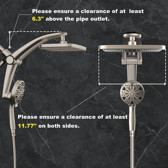 Alt view image 7 of 7 - 12-Inch High Pressure Rain Shower Head with Handheld Spray Combo, Magnetic Dual shower heads; one-piece bracket adjusts height and angle; 9 settings: 8 sprays + 1 Power Jet for cleaning; easy install