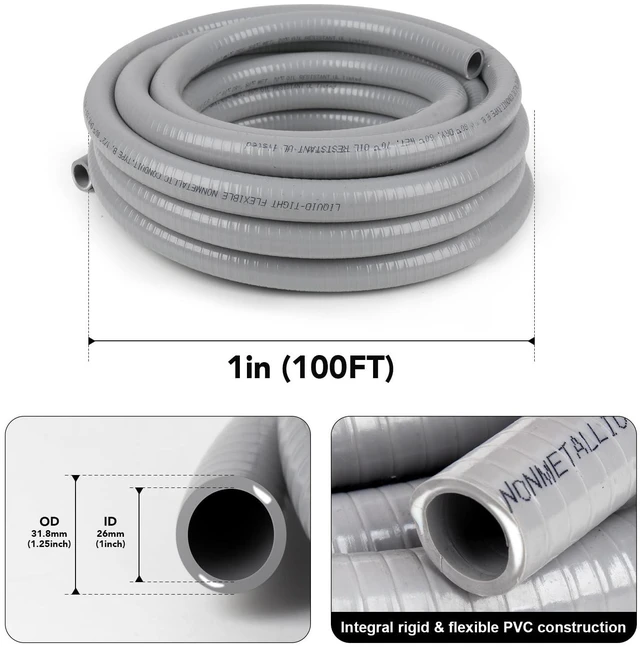 Alt view image 2 of 7 - 1 inch 100ft Liquid-Tight Conduit and Connector Kit,Flexible Non-Metallic Liquid Tight Electrical Conduit Kit with 5 Straight and 3 90-Degree Connector Fittings,1in. Dia