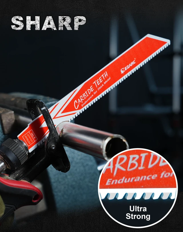 Alt view image 6 of 7 - Carbide Reciprocating Saw Blades, 9-Inch 8TPI, Thick Metal, 10-Pack Carbide Teeth, Up to 50x Longer Life Than Bi-Metal, Cuts Cast Iron, Alloy Steel, Stainless Steel, Rebar, Car Beams