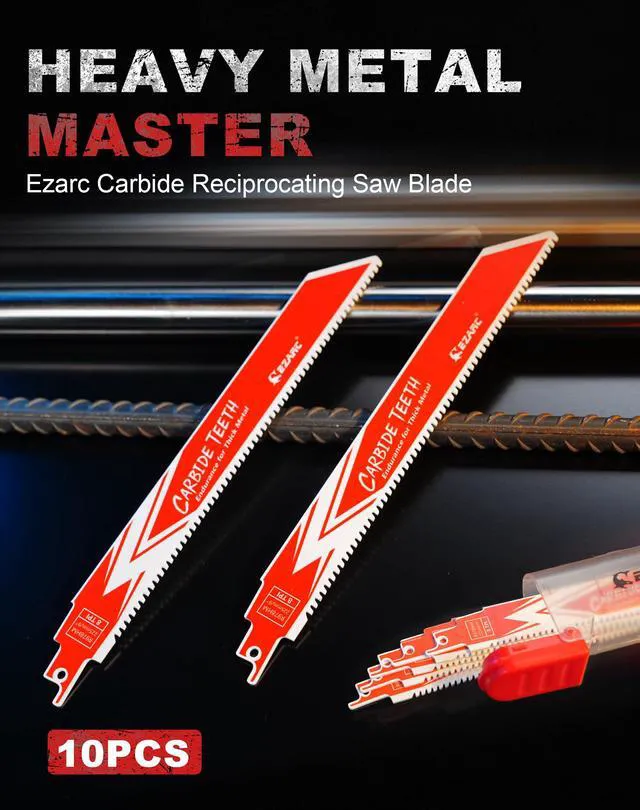 Alt view image 7 of 7 - Carbide Reciprocating Saw Blades, 9-Inch 8TPI, Thick Metal, 10-Pack Carbide Teeth, Up to 50x Longer Life Than Bi-Metal, Cuts Cast Iron, Alloy Steel, Stainless Steel, Rebar, Car Beams