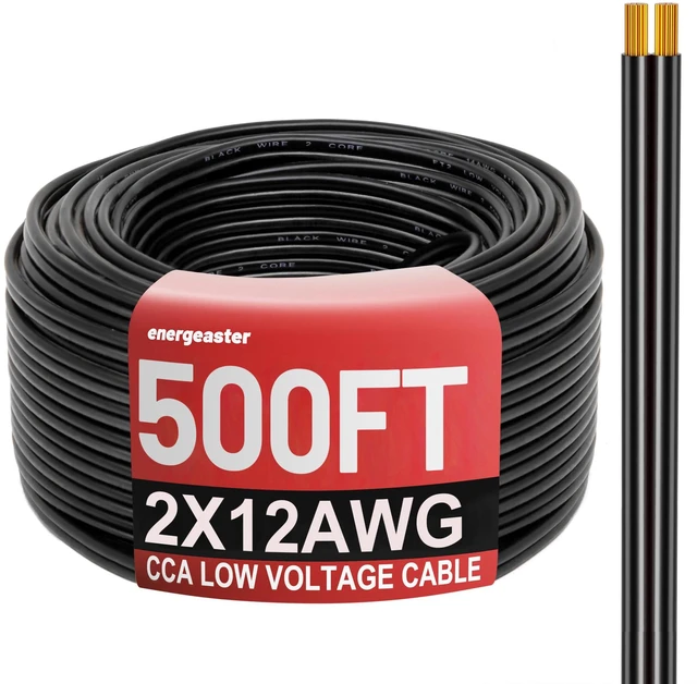 Main image of 500FT 12 Gauge 12/2 Low Voltage Landscape Wire Black 12AWG 2 Conductors Outdoor Low-Voltage Cable Direct Burial Hookup LED Lighting Strips Flexible Cable Copper Clad Aluminum