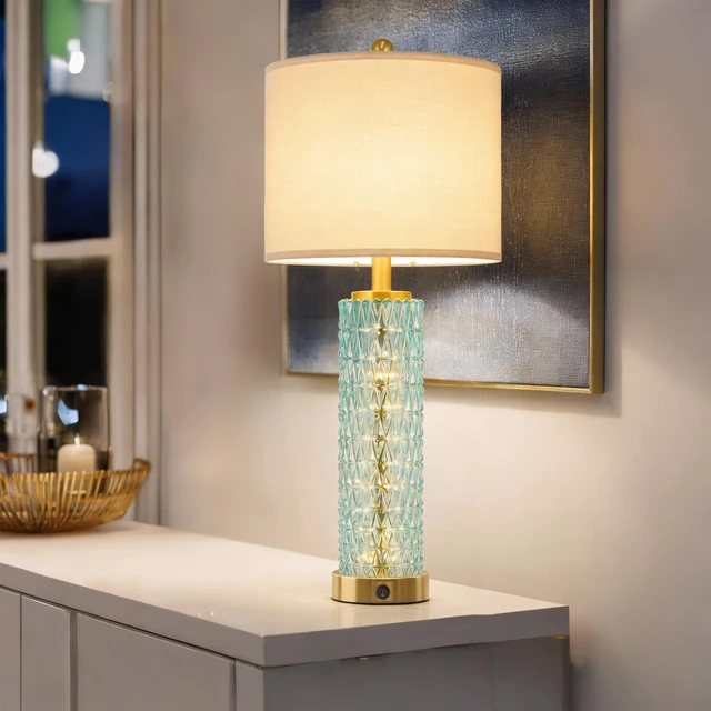Alt view image 2 of 7 - 27.75" Coastal Table Lamps Set of 2, Clear Blue Bedside Lamp with Glass Nightlight, USB A+C, Unique Desk Lamps for Living Room, Bedroom, Nightstand, End Table (2 Bulbs Included)