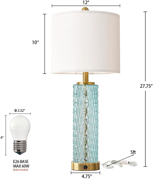 Alt view image 7 of 7 - 27.75" Coastal Table Lamps Set of 2, Clear Blue Bedside Lamp with Glass Nightlight, USB A+C, Unique Desk Lamps for Living Room, Bedroom, Nightstand, End Table (2 Bulbs Included)