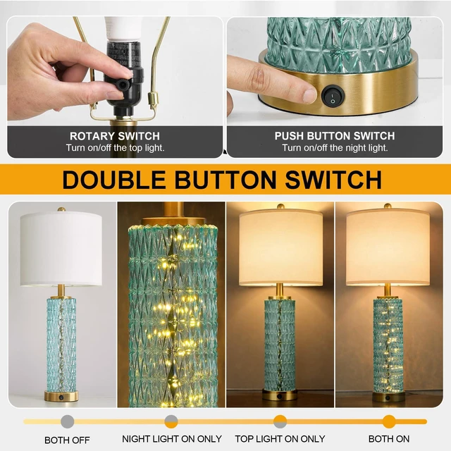 Alt view image 6 of 7 - 27.75" Coastal Table Lamps Set of 2, Clear Blue Bedside Lamp with Glass Nightlight, USB A+C, Unique Desk Lamps for Living Room, Bedroom, Nightstand, End Table (2 Bulbs Included)